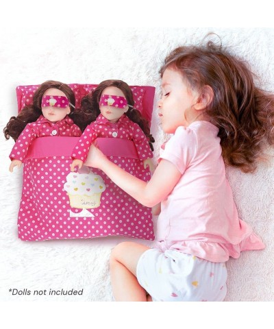 Doll Accessories Reversible Twin Sleeping Bag with Attached Pillows - Double Bedding Set for Twin Dolls Sleepover and Slumber...