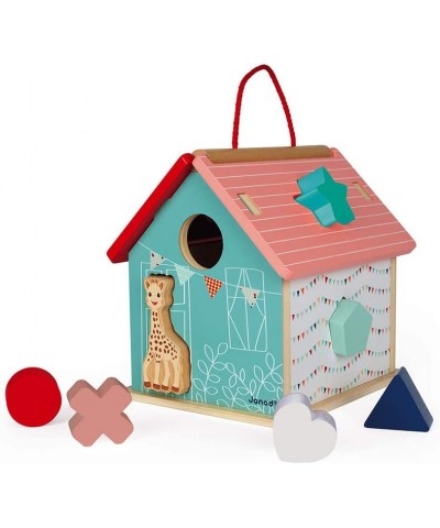 Sophie La Girafe Collection - 8 pc Wooden Shape Sorting House with Carry Handle - Ages 18+ Months - J09505 $52.34 Early Devel...