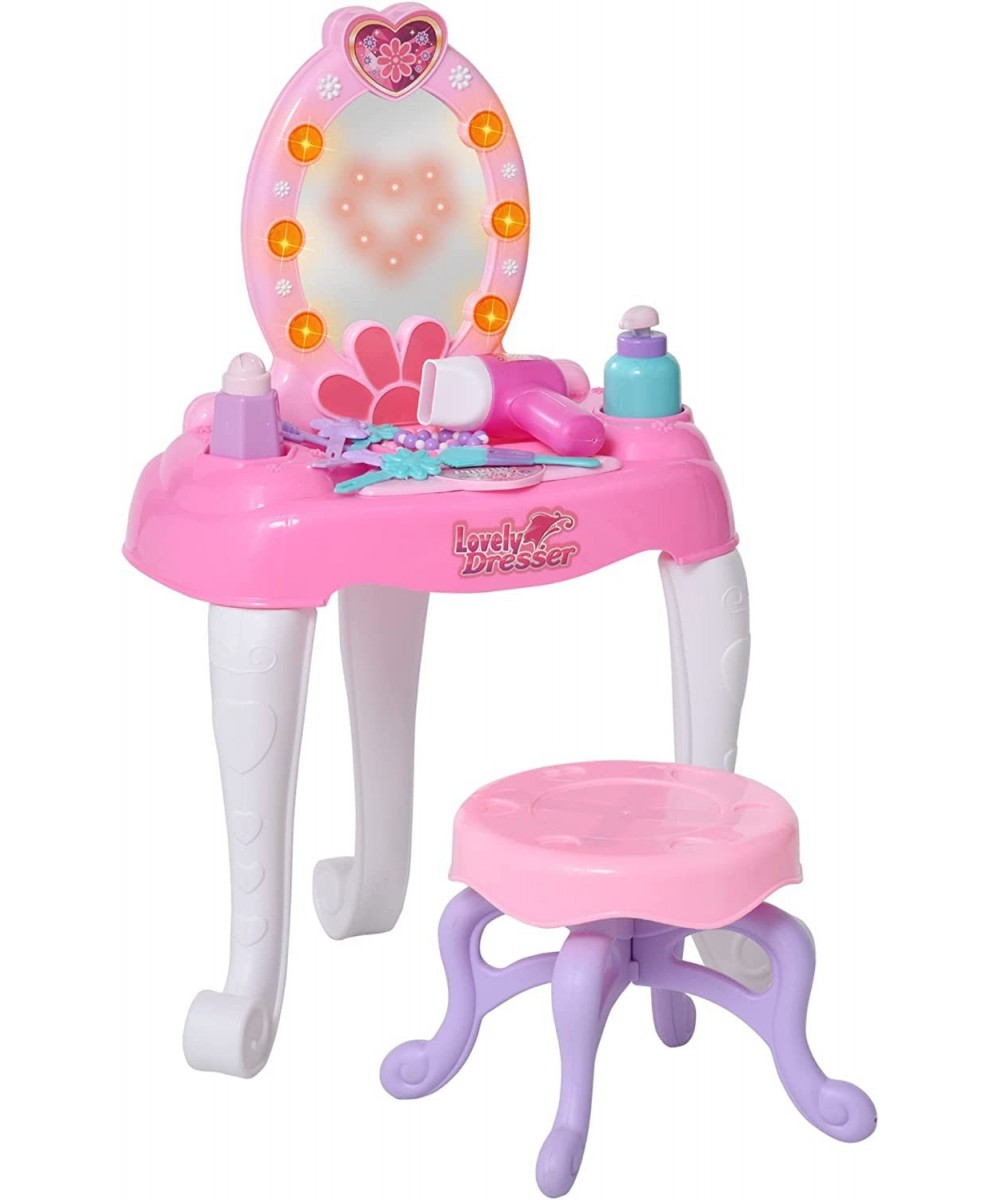 Kids Vanity Table and Chair Beauty Pretend Play Set with Mirror Lights Sounds & Pretend Beauty Makeup Accessories for Girls 3...