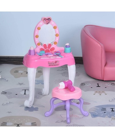 Kids Vanity Table and Chair Beauty Pretend Play Set with Mirror Lights Sounds & Pretend Beauty Makeup Accessories for Girls 3...