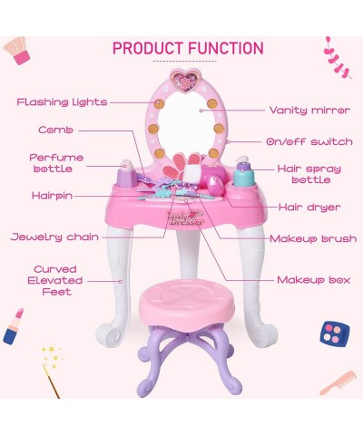 Kids Vanity Table and Chair Beauty Pretend Play Set with Mirror Lights Sounds & Pretend Beauty Makeup Accessories for Girls 3...