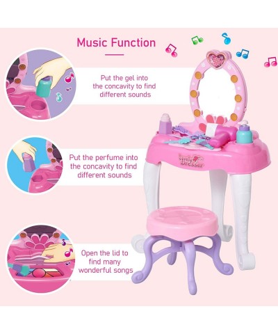 Kids Vanity Table and Chair Beauty Pretend Play Set with Mirror Lights Sounds & Pretend Beauty Makeup Accessories for Girls 3...