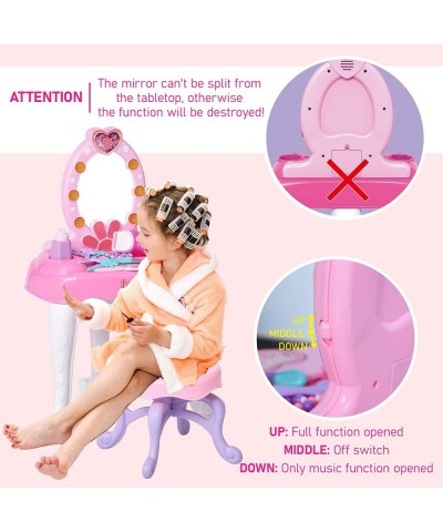 Kids Vanity Table and Chair Beauty Pretend Play Set with Mirror Lights Sounds & Pretend Beauty Makeup Accessories for Girls 3...