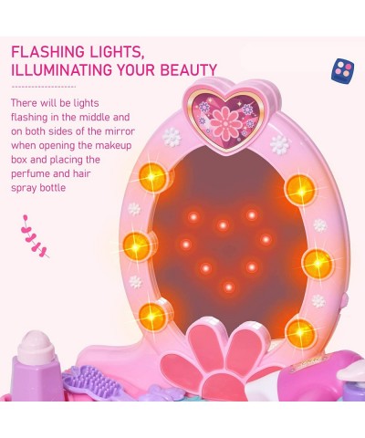 Kids Vanity Table and Chair Beauty Pretend Play Set with Mirror Lights Sounds & Pretend Beauty Makeup Accessories for Girls 3...