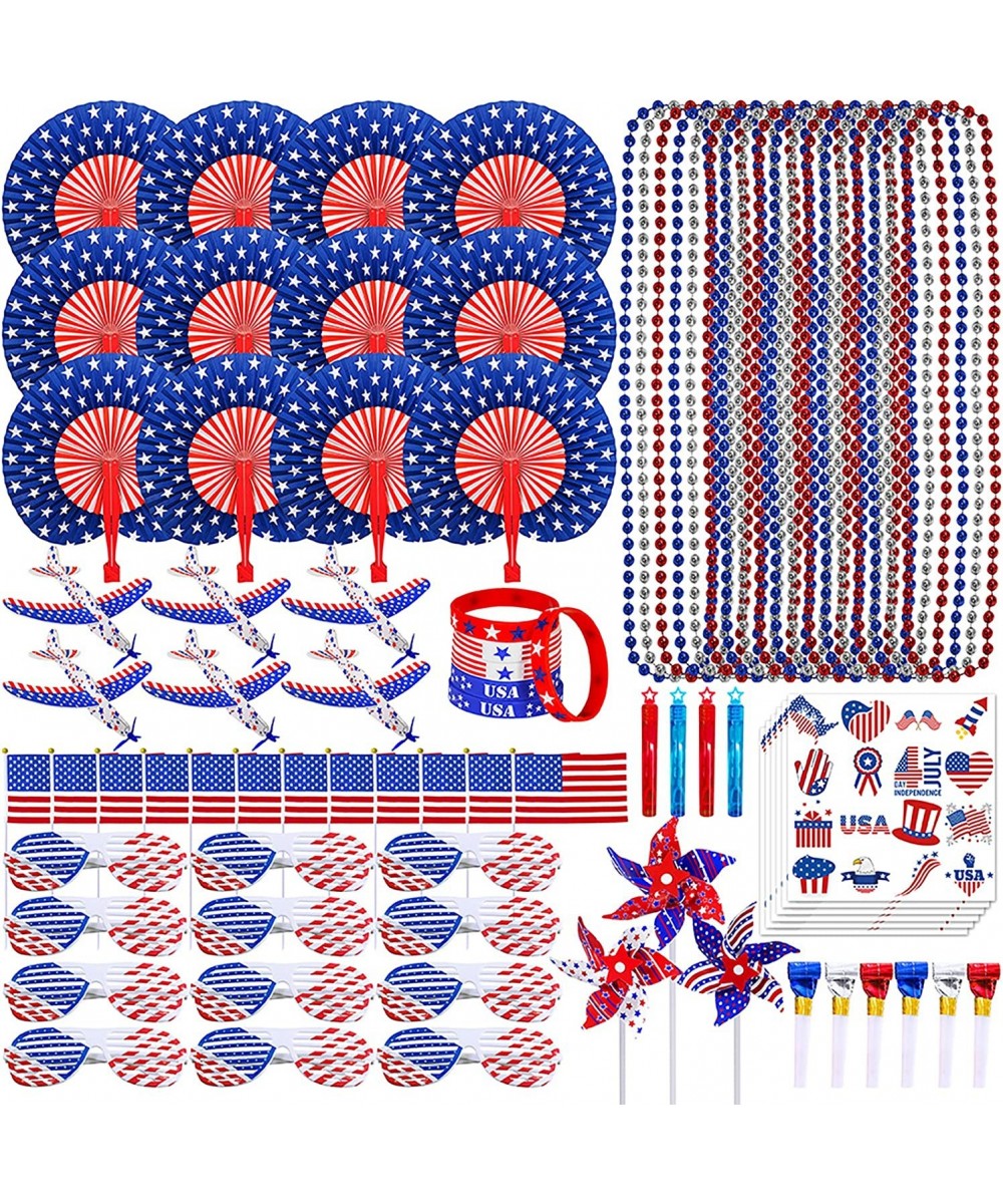 Bulk Patriotic Red White Blue Toy Assortments Patriotic Shutter Glasses Folding Hand Fans Temporary Tattoos Beaded Necklaces ...