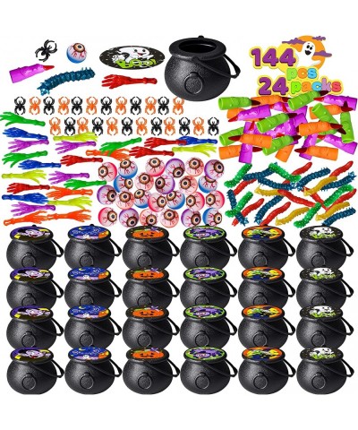 144 Pcs Halloween Game Toy Gifts for Kids 24 Pack Prefilled Cauldrons with Halloween Toy Eyeballs Witch Fingers Sticky Hands ...