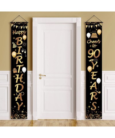 2 Pieces 90th Birthday Party Decorations Cheers to 90 Years Banner Porch Sign Door Hanging Banner 90th Party Decorations Welc...