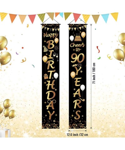 2 Pieces 90th Birthday Party Decorations Cheers to 90 Years Banner Porch Sign Door Hanging Banner 90th Party Decorations Welc...