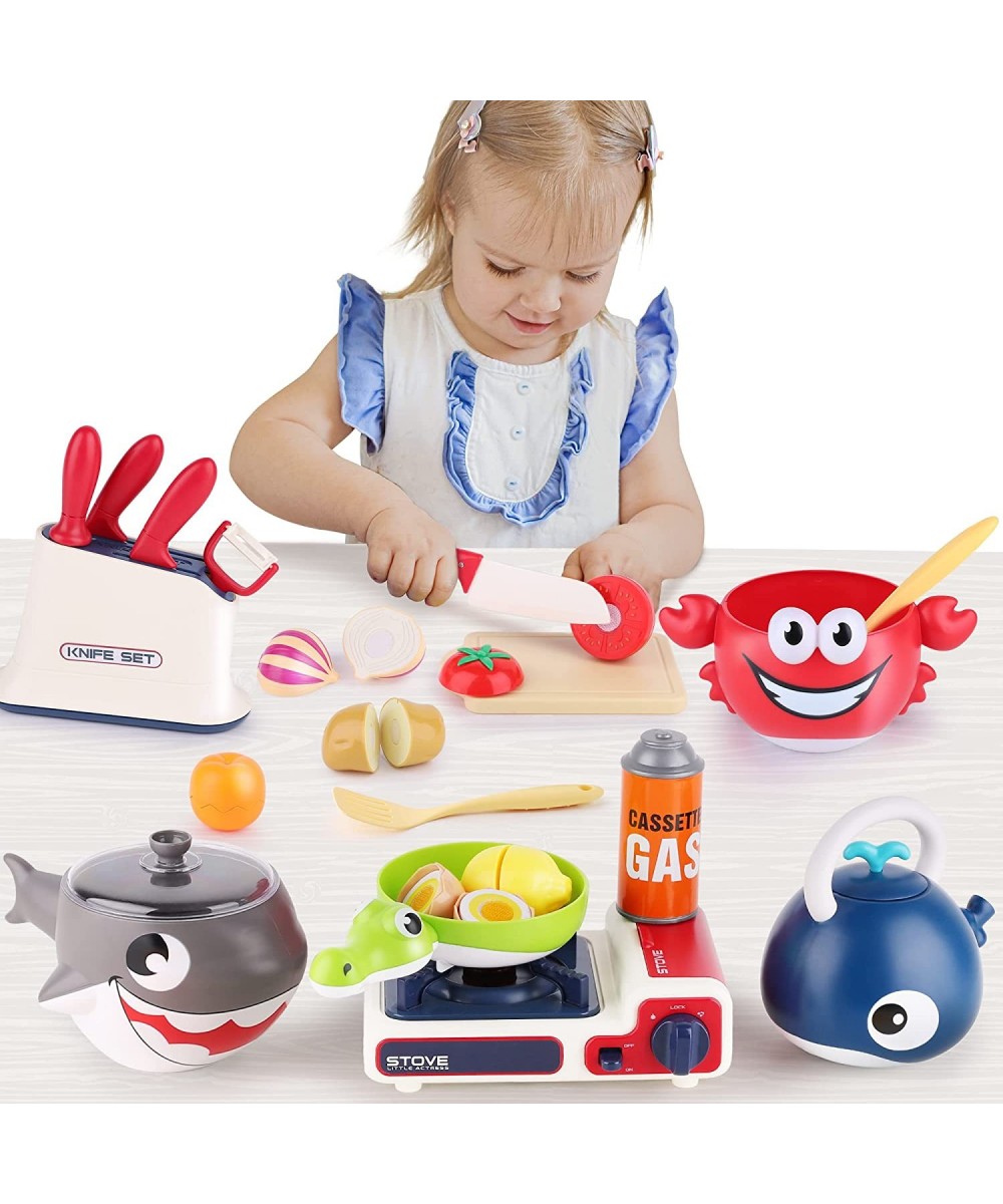 Play Kitchen Accessories Toddler Cooking Toys Set Kids Cookware Playset Pretend Pots Pans W/ Musical Stove Cutting Food Utens...