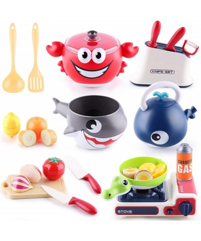 Play Kitchen Accessories Toddler Cooking Toys Set Kids Cookware Playset Pretend Pots Pans W/ Musical Stove Cutting Food Utens...