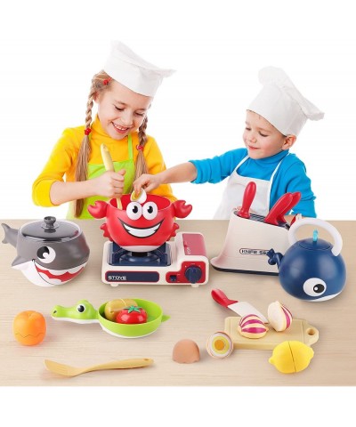 Play Kitchen Accessories Toddler Cooking Toys Set Kids Cookware Playset Pretend Pots Pans W/ Musical Stove Cutting Food Utens...