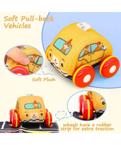 Baby Cars for Toddlers Pull Back Car for 1 Year Old Boy with Play Mat 4 Pack Washable Soft Plush Cars for Kids Metal Die Cast...