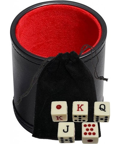 Black PU Leather Red Felt Lined Dice Cup with Spanish Poker Dice in Storage Pouch Set $28.92 Game Accessories