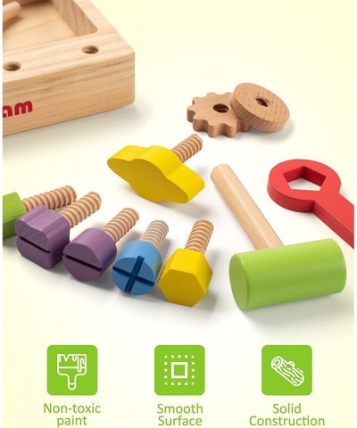 Wooden Tool Box Toddler Fine Motor Skill Construction Building STEM Toy Set Nuts and Bolts Screw Driver Toolbox Kit Montessor...