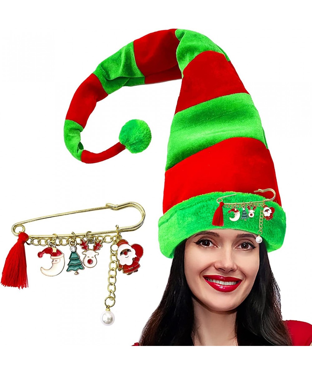 Long Striped Party Elf Hat Novelty Christmas Elf Hat with Cute Brooch Pin $18.45 Kids' Party Hats