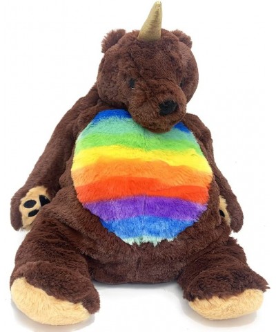 Plush Grizzly Teddy Bear Magical Brown Bear Unicorn Stuffed Animal Bearicorn with Golden Horn and Rainbow Belly Unicorn Decor...