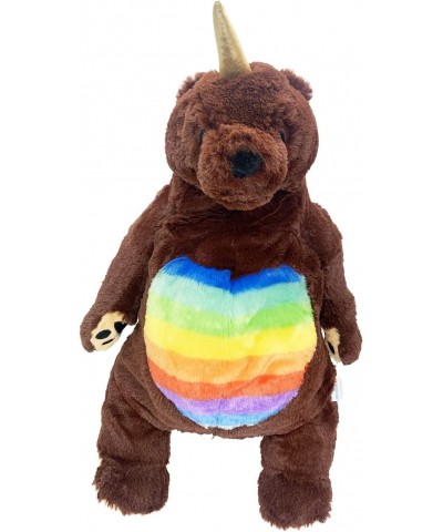 Plush Grizzly Teddy Bear Magical Brown Bear Unicorn Stuffed Animal Bearicorn with Golden Horn and Rainbow Belly Unicorn Decor...