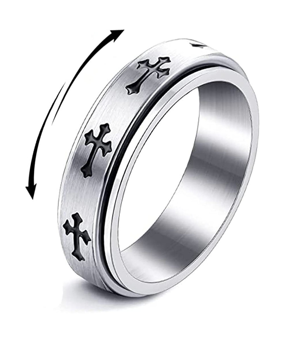 Cross Fidget Spinner Ring for Women Men Anxiety Stress Relief Rotate Freely Inspirations Stainless Steel Band Wedding Promise...