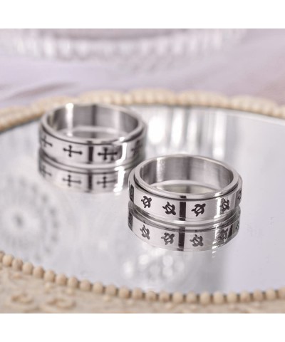 Cross Fidget Spinner Ring for Women Men Anxiety Stress Relief Rotate Freely Inspirations Stainless Steel Band Wedding Promise...