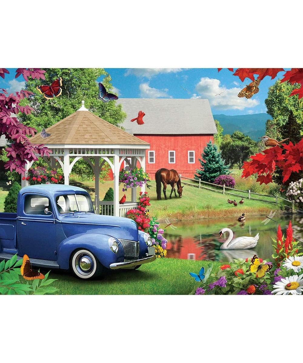 - 300 Piece Jigsaw Puzzle for Adults 18" x 24"  - A Simple Time - 300 pc Spring Barn Flower Car Jigsaw by Artist Alan Giana $...