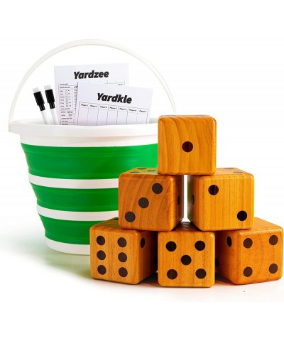 Yardzee&Farkle Giant Yard Dice with Collapsible Bucket 3.5" Giant Wooden Lawn Dice Game for Adults and Family. Includes 6 Gia...