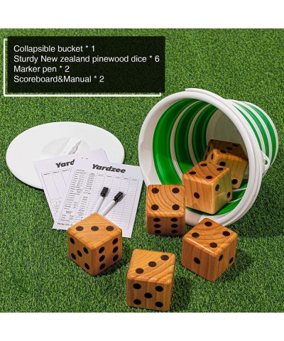 Yardzee&Farkle Giant Yard Dice with Collapsible Bucket 3.5" Giant Wooden Lawn Dice Game for Adults and Family. Includes 6 Gia...