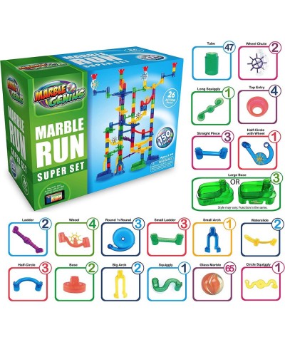 Marble Run Super Set 150 Complete Pieces (85 Translucent Marbulous Pieces + 65 Glass-Marble Set) & Free Instruction App Marbl...