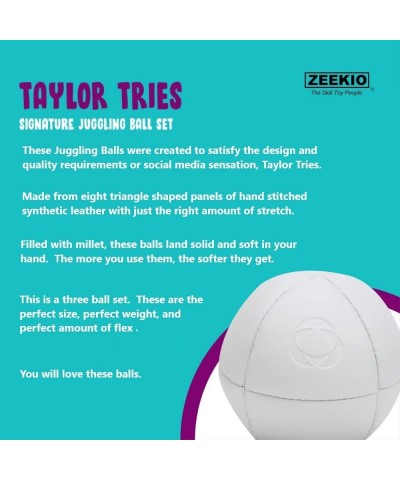 Taylor Tries Signature Pro Series Juggling Balls- Professional 8 Panel Ball with Drawstring Carry Bag - 110 Grams 67mm - Set ...