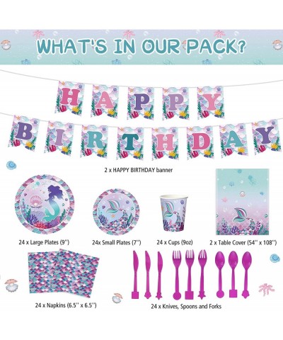 172 Pcs Mermaid Party Supplies Mermaid Birthday Set for Girls Including Plate Napkin Cup Knife Fork and Spoon Tablecloth Set ...