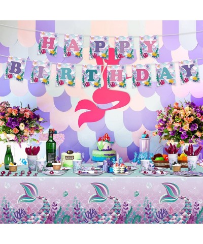 172 Pcs Mermaid Party Supplies Mermaid Birthday Set for Girls Including Plate Napkin Cup Knife Fork and Spoon Tablecloth Set ...