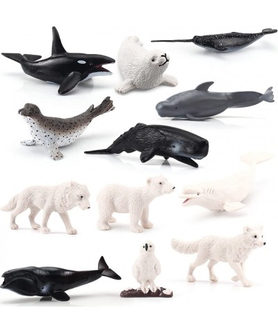 Arctic Polar Animals Model Playsets 12 PCS Mini Polar Bear Narwhals Killer Whale Seal White Wolf Action Figure Toys for Boys ...