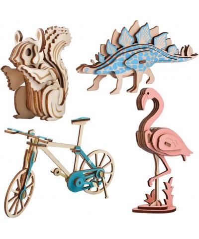 3D Wooden Puzzle for Kids | DIY Bicycle and Animals Models for Boys and Girls Over 8 Years Old 4 Packs Colorful Puzzles - Din...