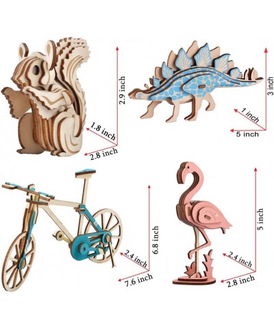 3D Wooden Puzzle for Kids | DIY Bicycle and Animals Models for Boys and Girls Over 8 Years Old 4 Packs Colorful Puzzles - Din...