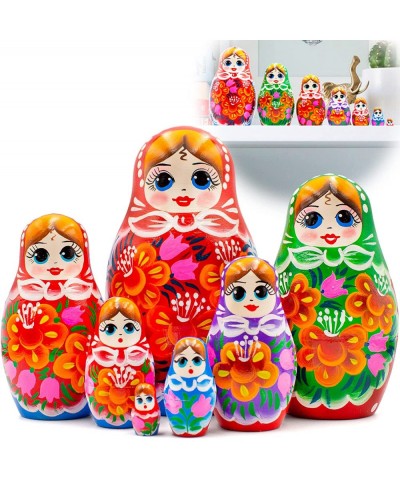 Nesting Dolls Set of 7 pcs - Classic Russian Dolls in Sarafan Dress with Bouquet of Bellflowers and Lilies - Matryoshka Dolls...