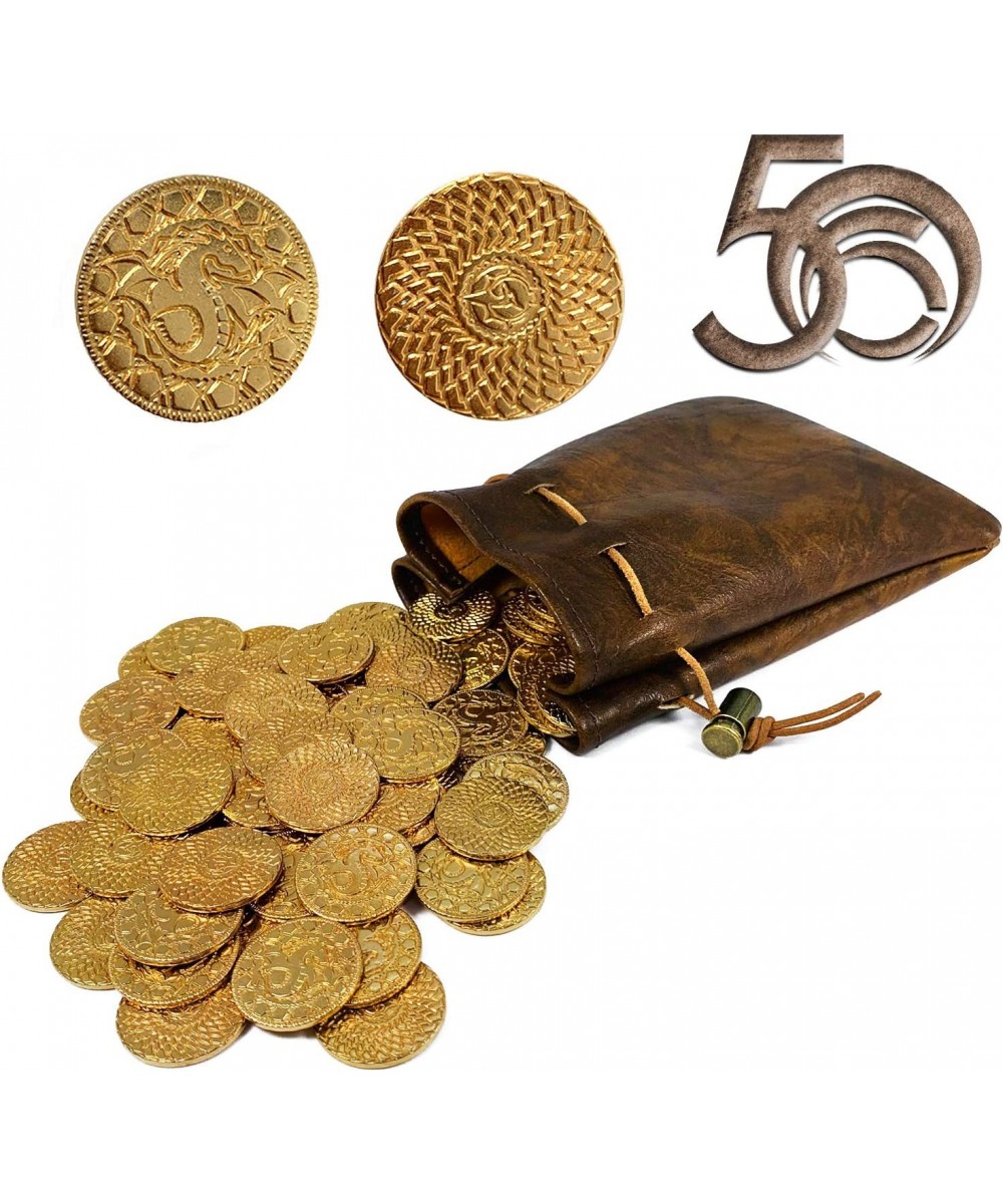 50 DND Fantasy Metal Gold Coins & Leather Pouch for Dungeons & Dragons Novelty Tabletop RPG Board Games Tokens Treasure Coins...