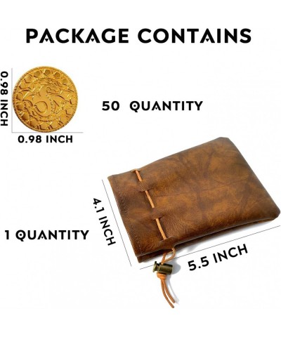 50 DND Fantasy Metal Gold Coins & Leather Pouch for Dungeons & Dragons Novelty Tabletop RPG Board Games Tokens Treasure Coins...