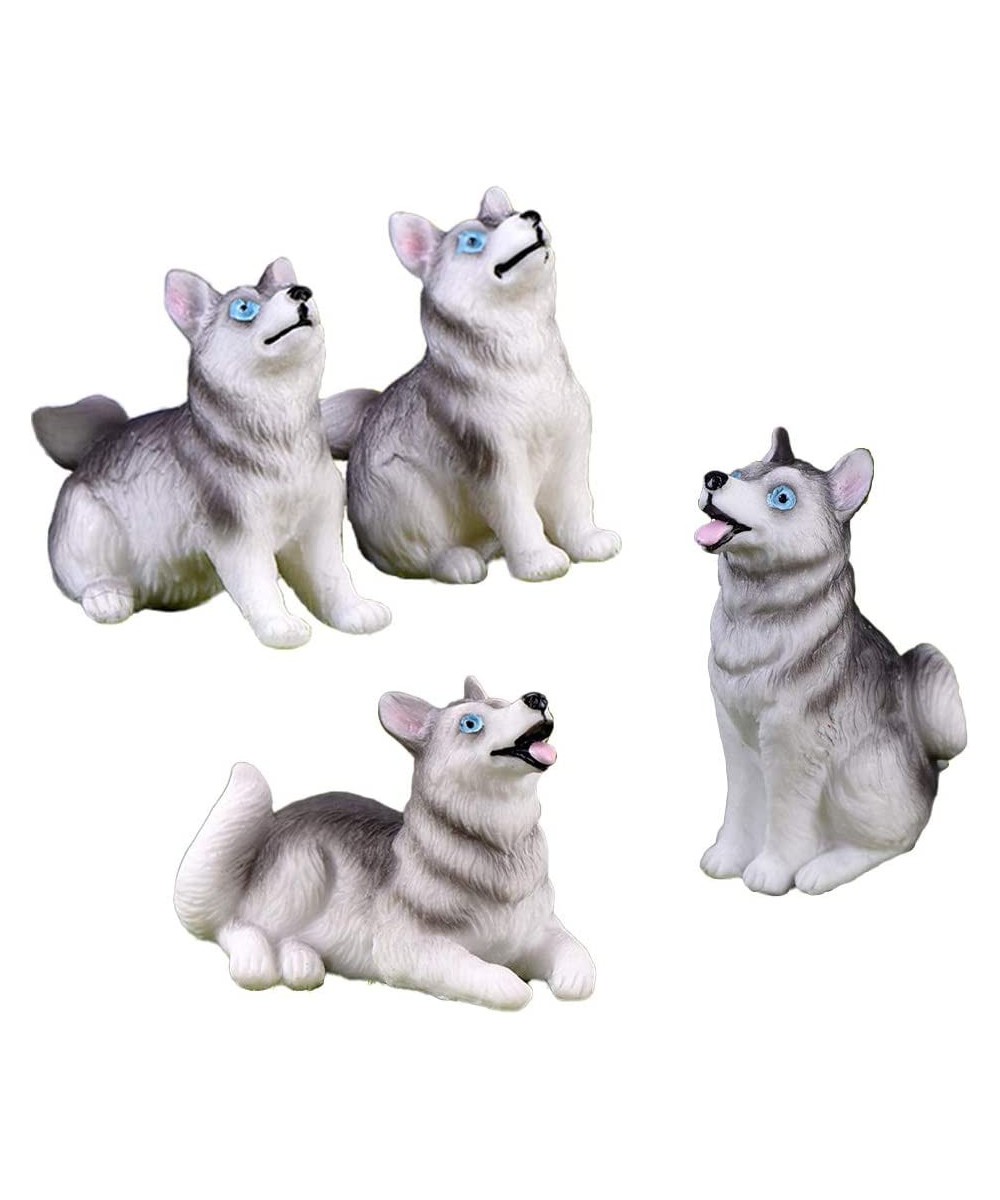 Miniature Dog Figurines Collection Playset 4pcs Mini Husky Puppy Dog Figures Animals Toy Cake Toppers Micro Landscape Decor O...