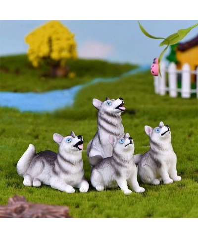 Miniature Dog Figurines Collection Playset 4pcs Mini Husky Puppy Dog Figures Animals Toy Cake Toppers Micro Landscape Decor O...