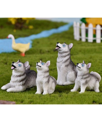 Miniature Dog Figurines Collection Playset 4pcs Mini Husky Puppy Dog Figures Animals Toy Cake Toppers Micro Landscape Decor O...