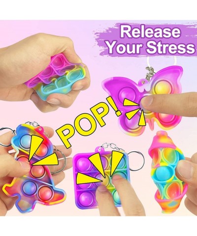 15 Pcs Mini Simple Pop Fidget Toys Keychain Dinosaur Popper Rainbow Sensory Squeeze Stress Relief Toys Push Bubble Gifts for ...