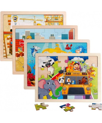 4 Packs 24 PCs Jigsaw Puzzles for Kids Preschool Educational Brain Teaser Boards Toys Animal Zoo Bus Marine World Constructio...