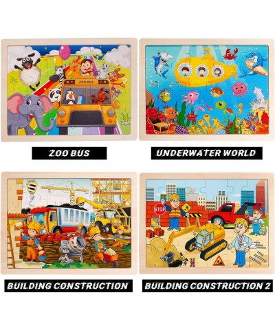 4 Packs 24 PCs Jigsaw Puzzles for Kids Preschool Educational Brain Teaser Boards Toys Animal Zoo Bus Marine World Constructio...