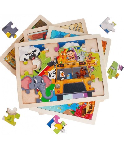 4 Packs 24 PCs Jigsaw Puzzles for Kids Preschool Educational Brain Teaser Boards Toys Animal Zoo Bus Marine World Constructio...