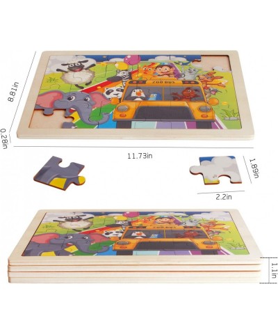 4 Packs 24 PCs Jigsaw Puzzles for Kids Preschool Educational Brain Teaser Boards Toys Animal Zoo Bus Marine World Constructio...