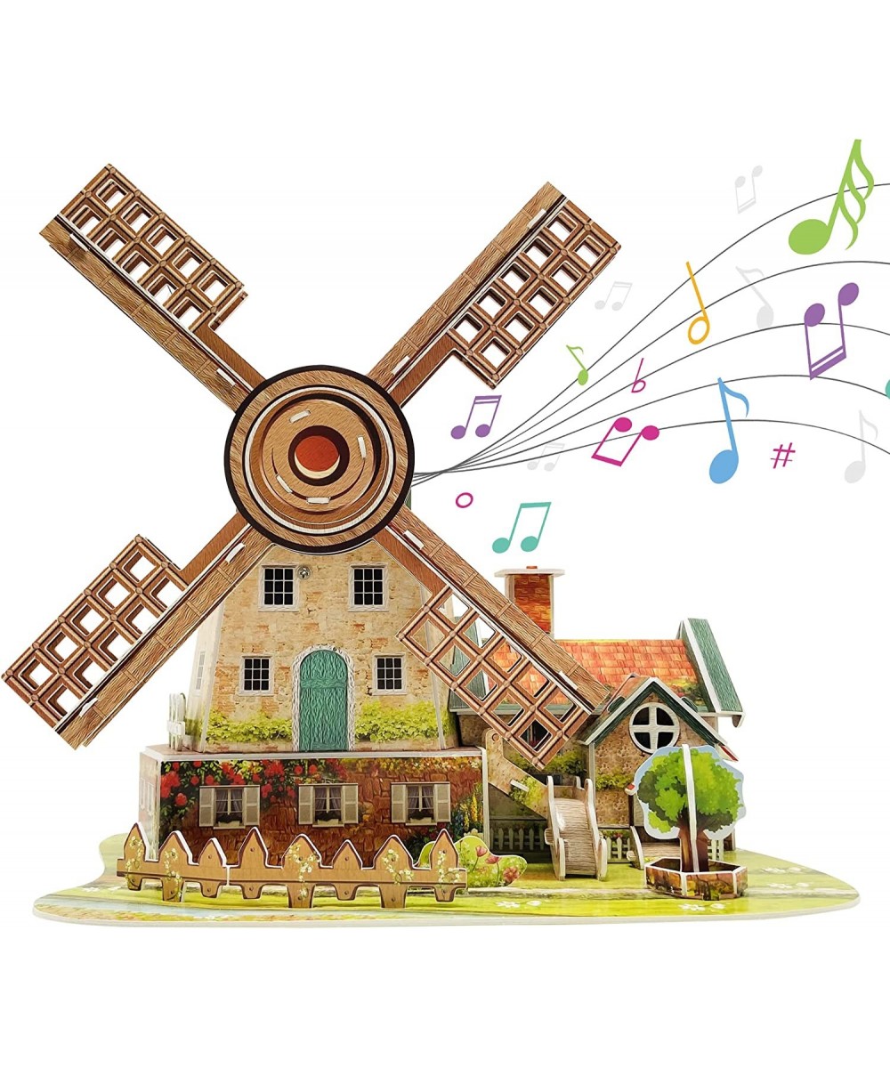 3D Puzzle for Adults Kids Holland Windmill 3D Puzzles with Music Box DIY 3D Puzzle Brain Teaser Puzzles for Room Holiday Chri...