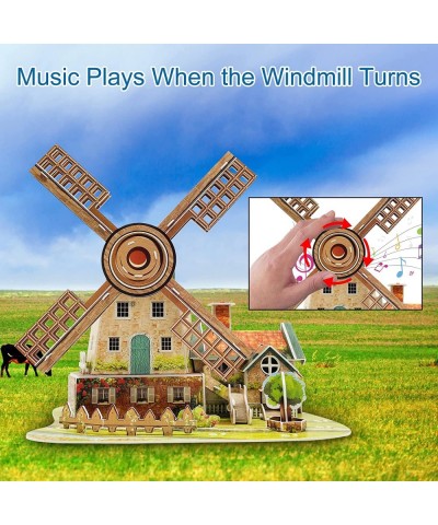 3D Puzzle for Adults Kids Holland Windmill 3D Puzzles with Music Box DIY 3D Puzzle Brain Teaser Puzzles for Room Holiday Chri...