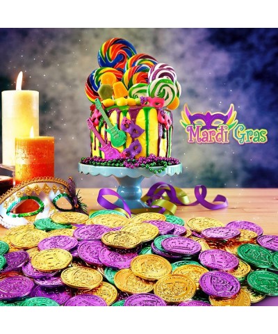 160 Pcs Mardi Gras Coins Plastic Gold Coins Green Purple Gold Fake Gold Coins Mardi Gras Decorations Centerpiece Mardi Gras T...