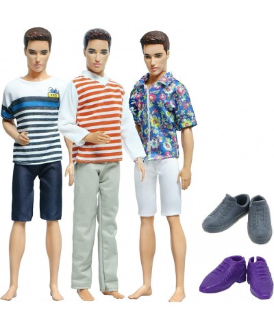 5 Set/Pack 3 Handmade Men's Doll Outfit Pants T-Shirt Casual Daily Wear 2 Shoes Slippers Clothes for Barbie Doll Ken Accessor...