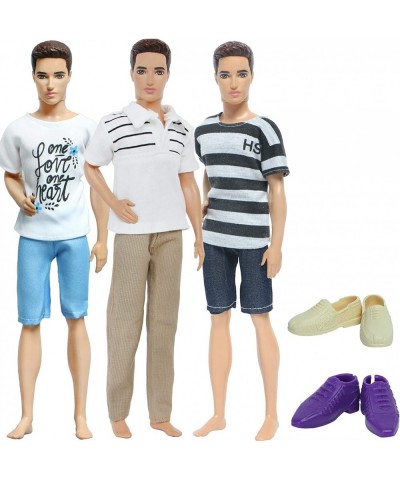 5 Set/Pack 3 Handmade Men's Doll Outfit Pants T-Shirt Casual Daily Wear 2 Shoes Slippers Clothes for Barbie Doll Ken Accessor...