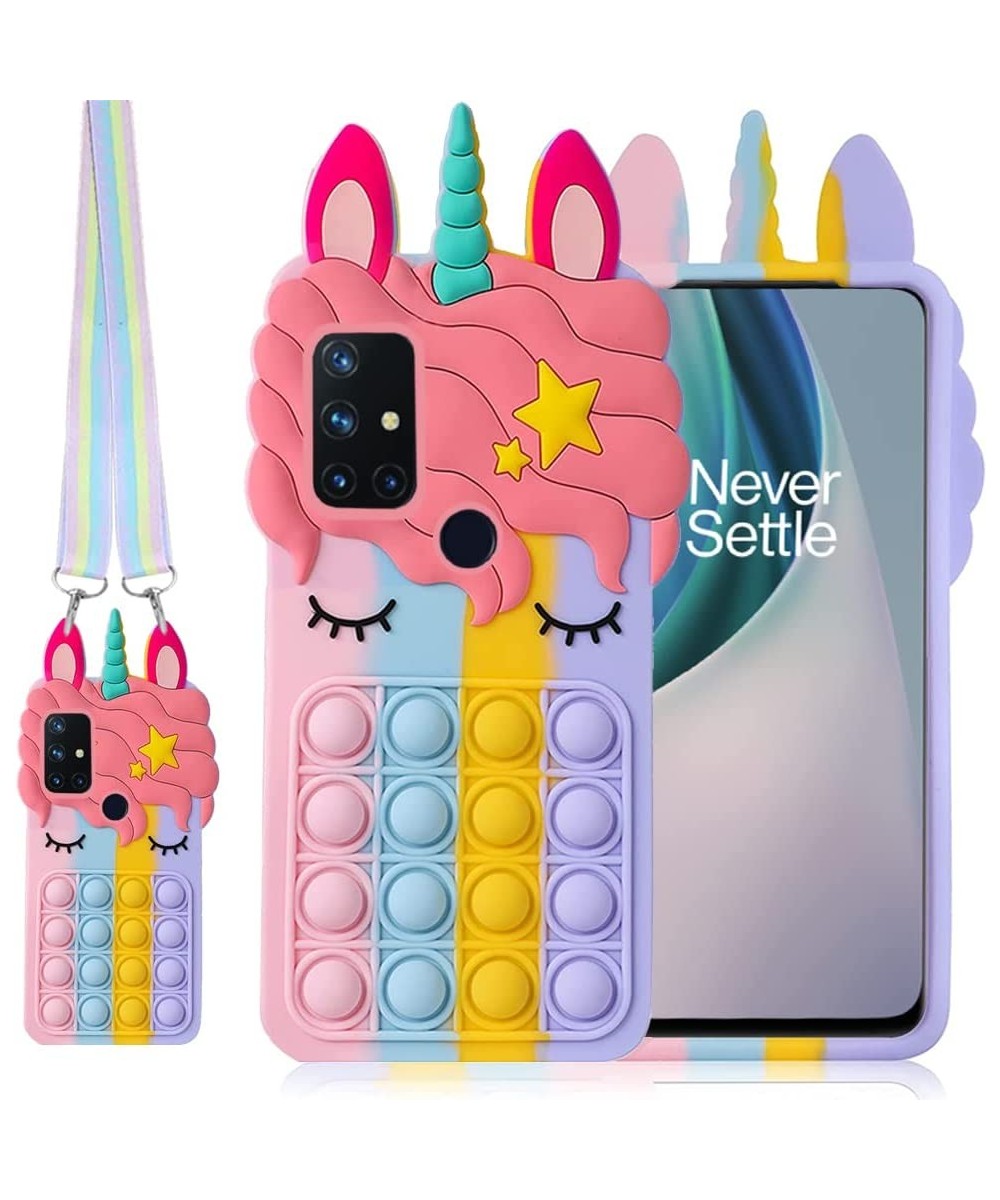 for OnePlus Nord N10 5G with Strap Fidget Toys Stress Relief Phone Case Push Pop Bubble 3D Cartoon Funny Cute Silicone Cover ...